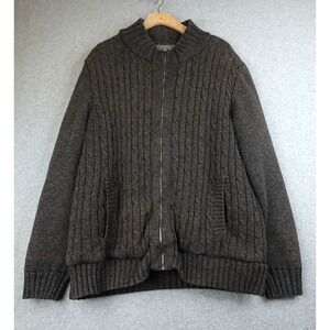 Boston Traders Sweater Mens XL Gray Jacket Full Zip Cable Knit Sherpa Lined